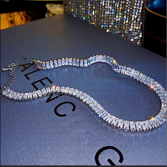 Sterling Silver Baguette Crystal Choker Rhinestone Necklace Matching Bra… - Picture 15 of 15